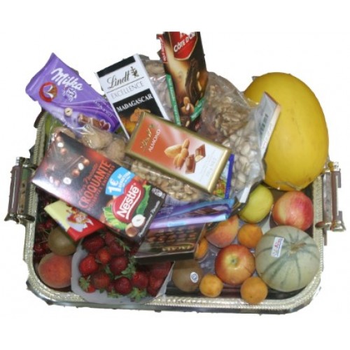 Arrangement of fruits and chocolates